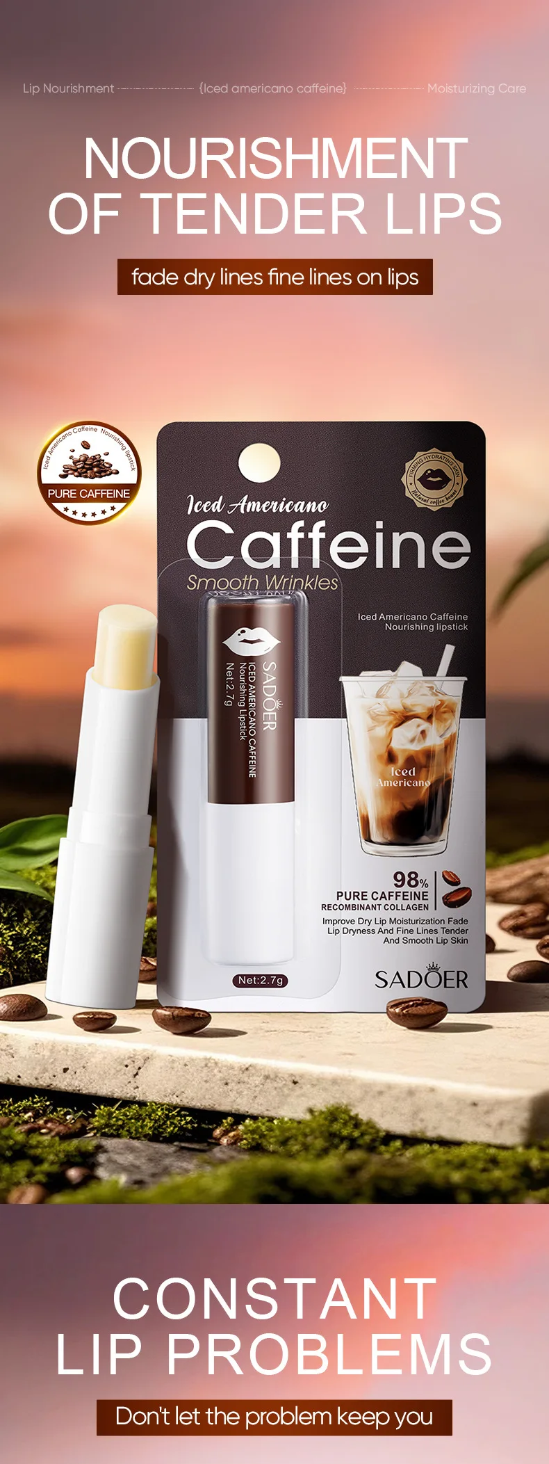 Iced American Caffeine Nourishing Lipstick Anti Chap Moisturizing Lipstick Repairing Lip Lightening Fine Line Lipstick Daily
