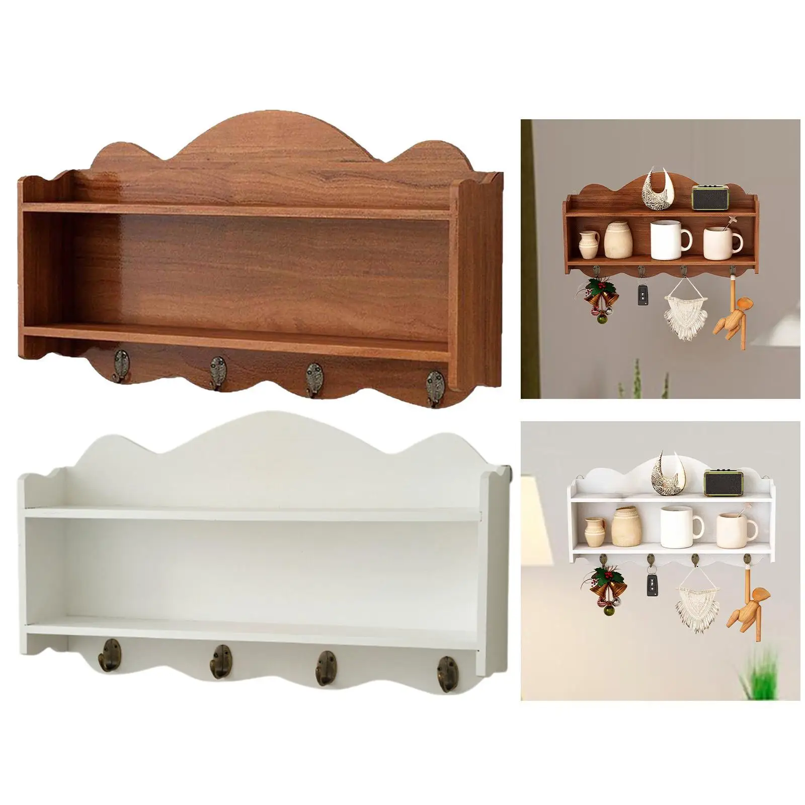 Floating Shelves Key and Cup Holder Sturdy with Hooks Multi-use Easy Installation Ornaments Display Stand for Office Bedroom