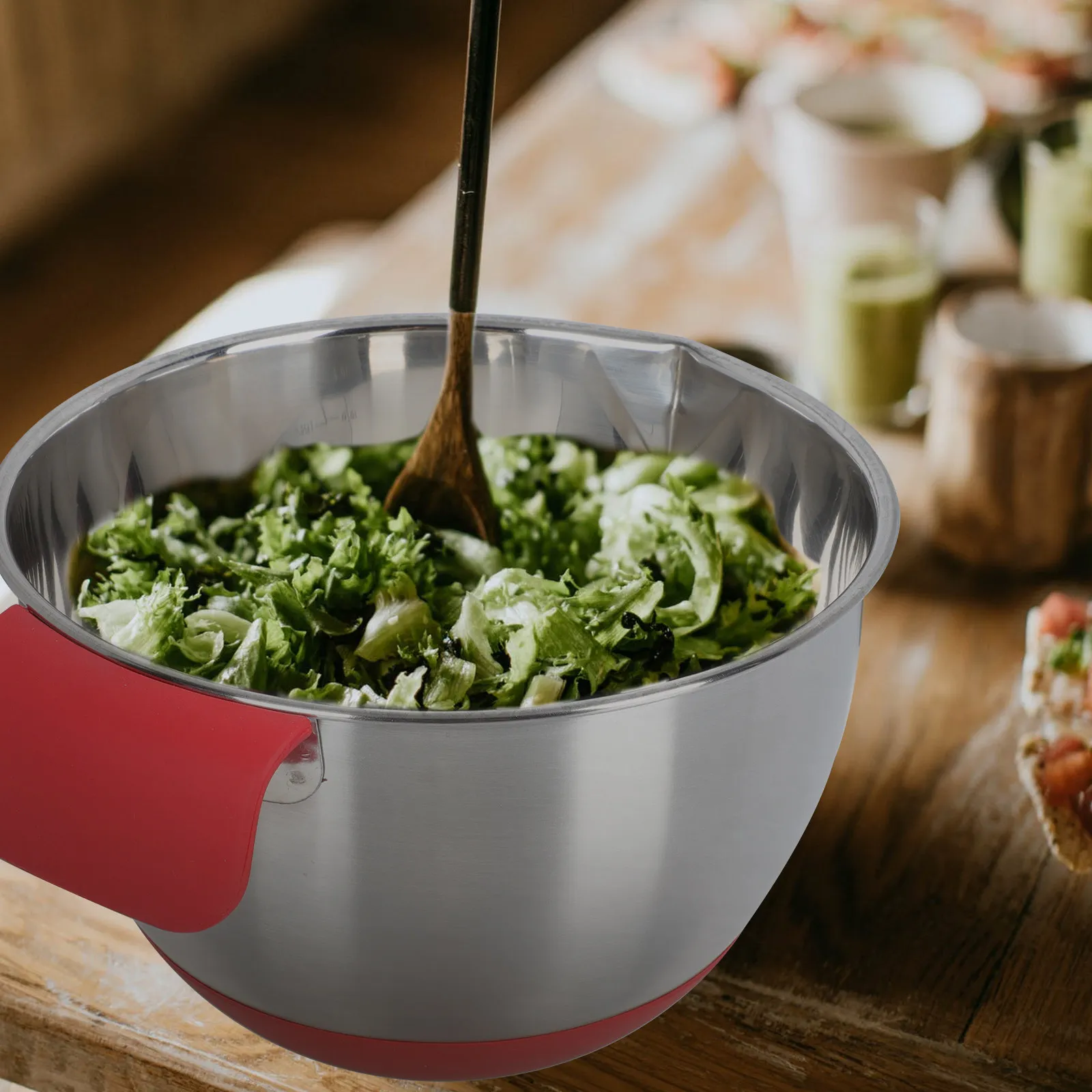 1Pcs Inclined Mouth Silicone Stainless Steel Bowl Perfect Size for Salad Soup Eggs Noodles Rice Pasta Mixing Kitchen Use Bowl