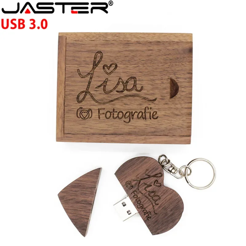 Holzherz-USB-Flash-Laufwerk, Stiftantriebe, Pendrive, externer Speicher, Memory Stick, 4 GB, 8 GB, 16 GB, 32 GB, 64 GB, kostenloses individuelles