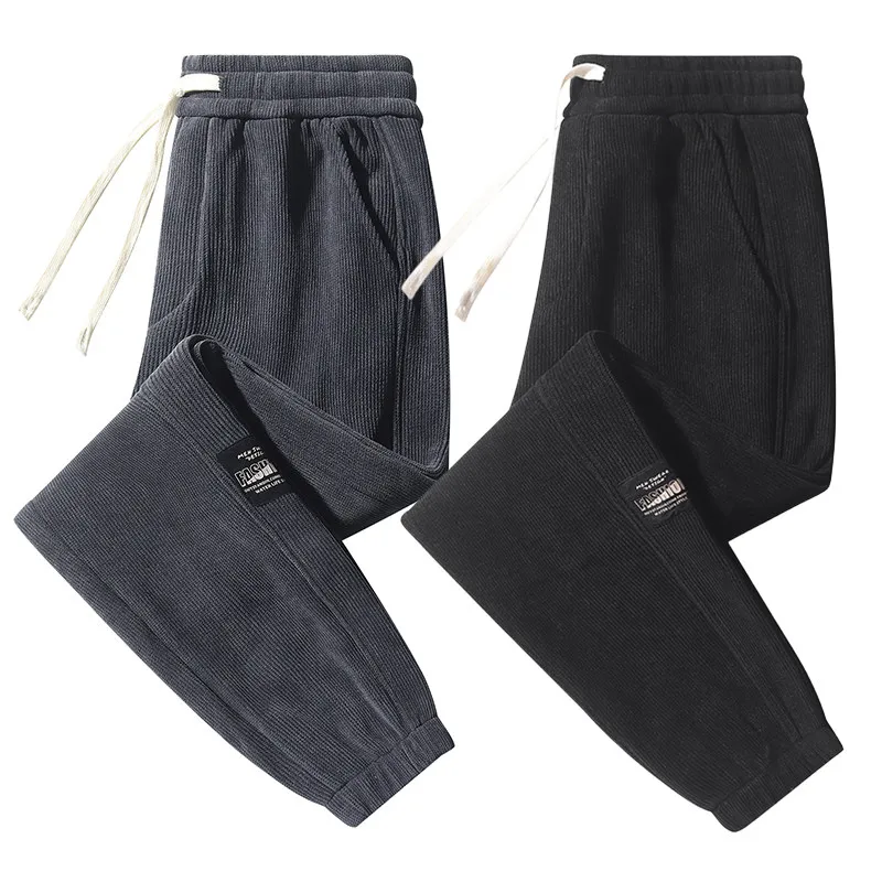 Corduroy Sweatpants Men's Spring Autumn Loose Elastic Waist Cuffed Casual Sports Long Pants Non-Iron No-Magnetic Youth Fashion
