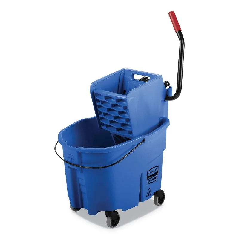 Rubbermaid Commercial Products WaveBrake 35 QT Side-Press Mop Bucket and Wringer Combo on Wheels, Blue