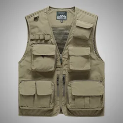 FGKKS Men's Fishing Vest Multi-Pocket Trend Mesh Breathable Detachable Waistcoat Outdoor Fishing Casual Vest Male