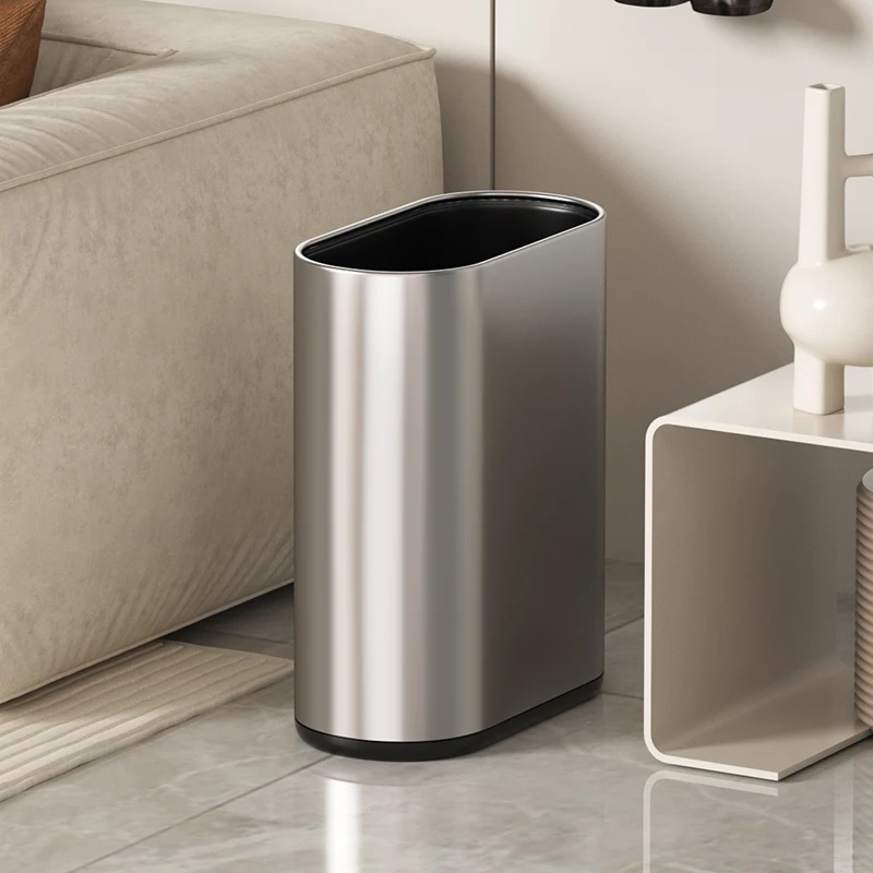 2.4Gal Narrow silver stainless steel trash bin ,Light luxury metal Slit trash bin for bathroom,bedroom,toilet,office,hotel