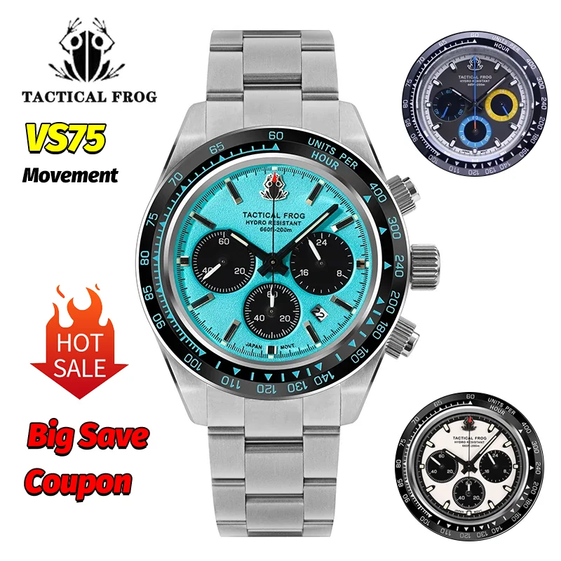 

Tactical Frog VS75 Solar Chronograph Sports Quartz Watch Ceramic Bezel Sapphire 200M Waterproof 41Mm Luminous Luxury Watches Man