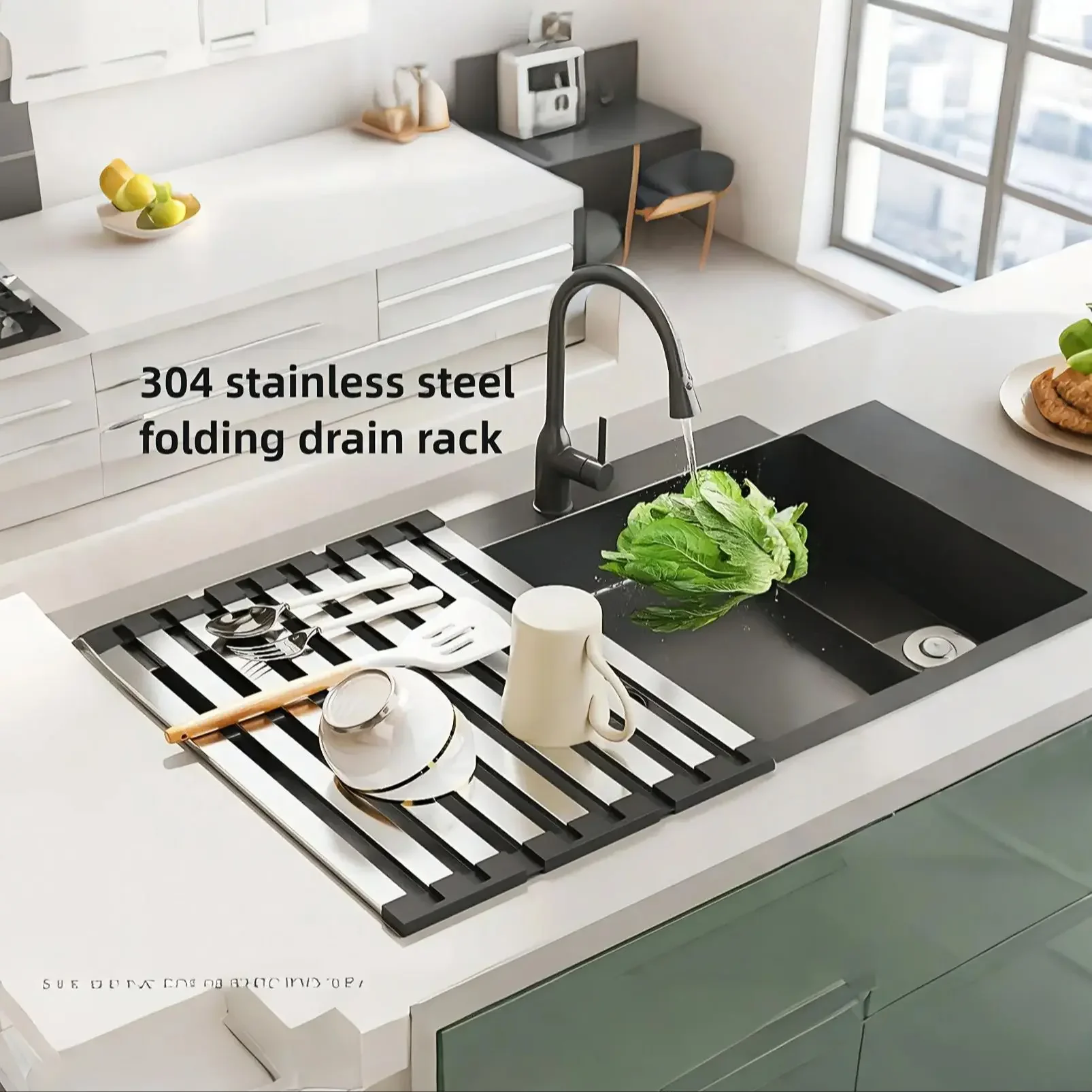 طوي قابل للسحب 304 حوض مطبخ ستنلس ستيل استنزاف رف طبق سلة التخزين - منظمة المطبخ بالوعة حامل السلطانية