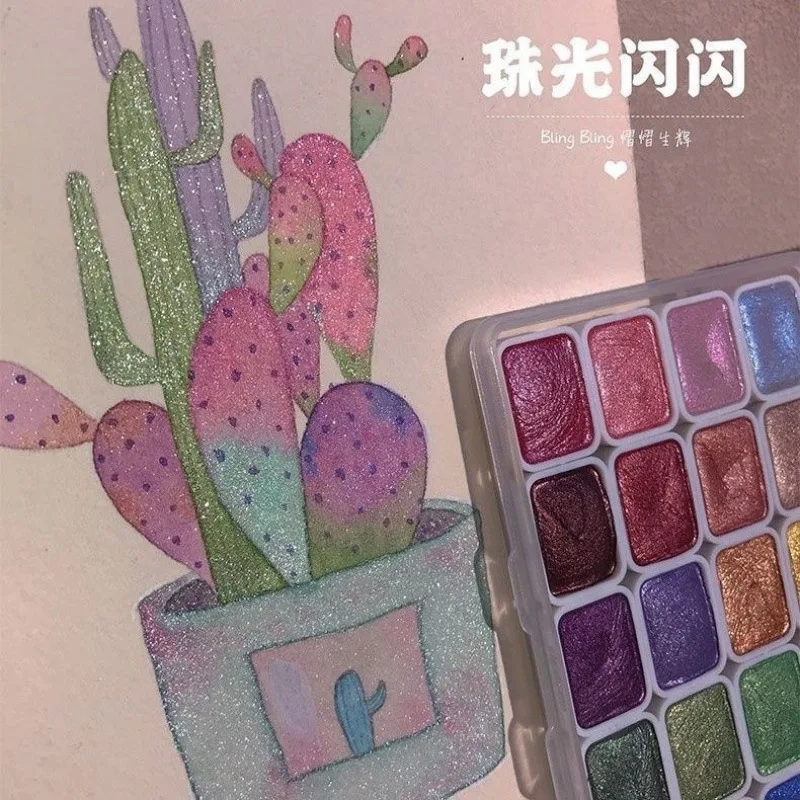 

Портативный набор акварельных красок с эффектом перламутра, 20 цветов – блестящие твердые блоки красок, полный комплект художественных принадлежностей для творческих проектов по рисованию