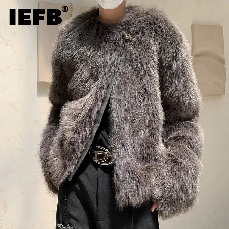 IEFB Autumn Faux Fur Jackets Men's Thickened Warm Fake Fox Cotton Top Loose Solid Color Male Padded Jackets Winter Trend 9C3609