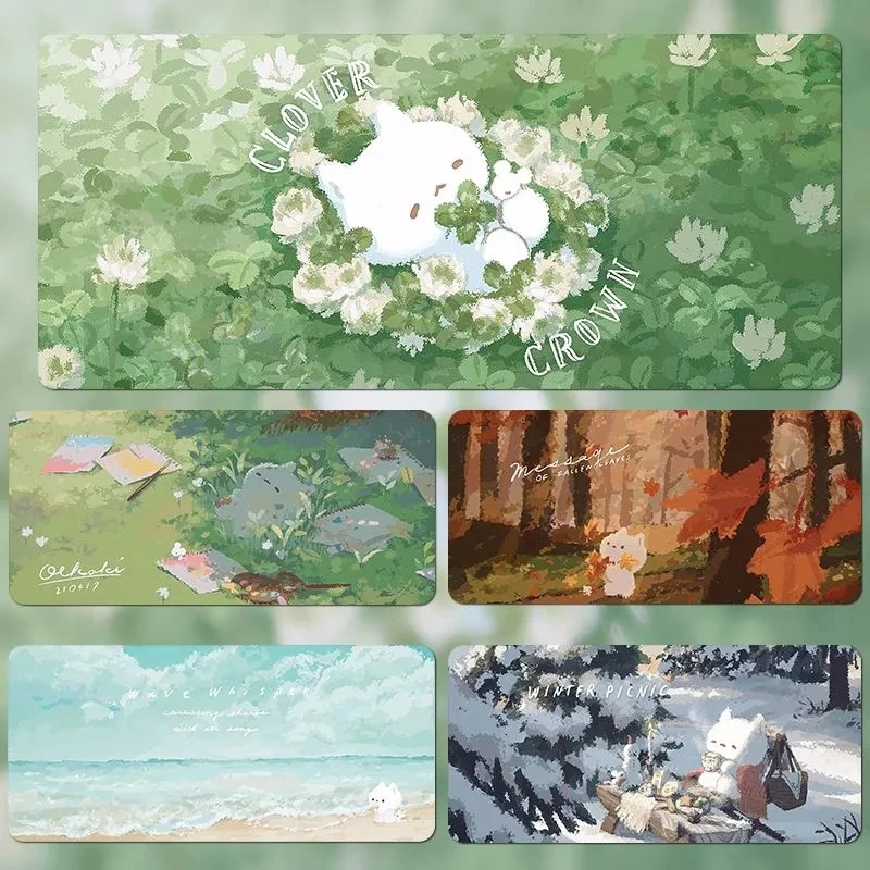 Cute Bunny Kawaii Cartoon Large Leather XXL Cute Kawaii Cartoon Mousepad Computer Keyboard Laptop Pad Dining Table Desktop Mat