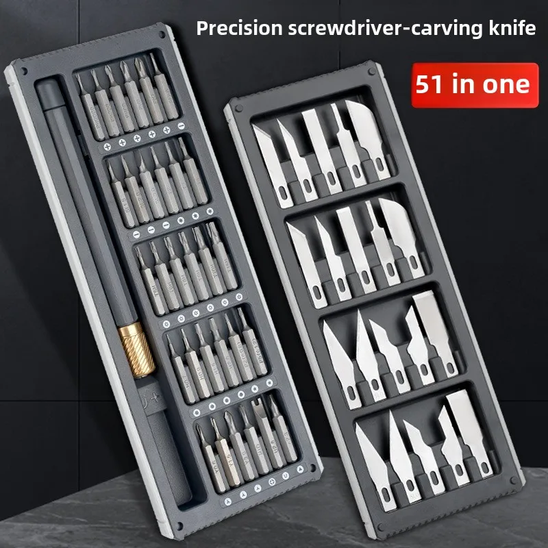 For DIY Crafts Precision Mini Repair Drivers with 32 Magnetic Bits 51-in-1 Micro Screwdriver Set Engraving Tools Kit