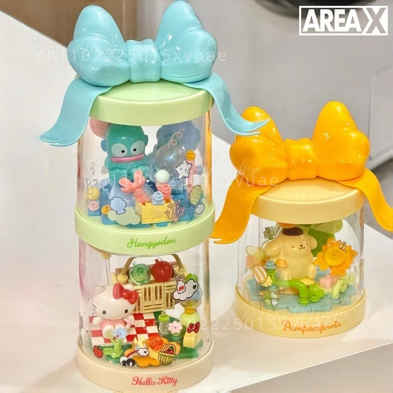 AREAX Sanrio Sweet Dream Gift Box Building Blocks Hello Kitty My Melody Assembled Toy Model Cute Bedroom Ornament Birthday Gifts