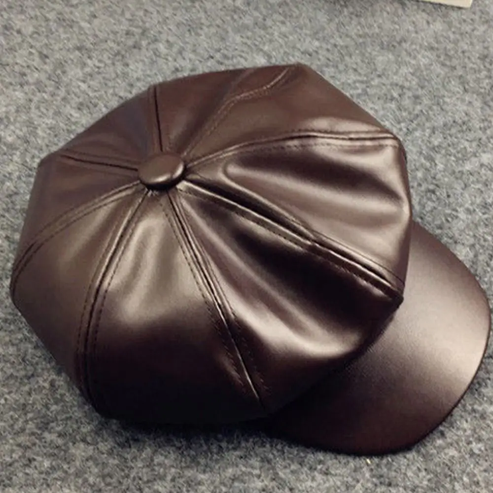 Geometric Simple Elastic Band  PU Leather Solid Color Children Beret Korean Style Cap Painter Hat Apparel Accessories