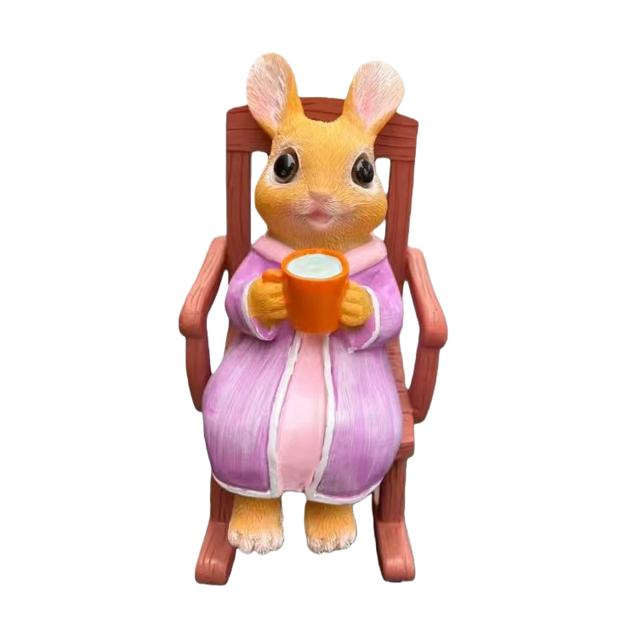 Easter Bunny Figurines Cute Resin Rocking Chair Rabbit Statue Easter Bunny Decorations for Home Holiday