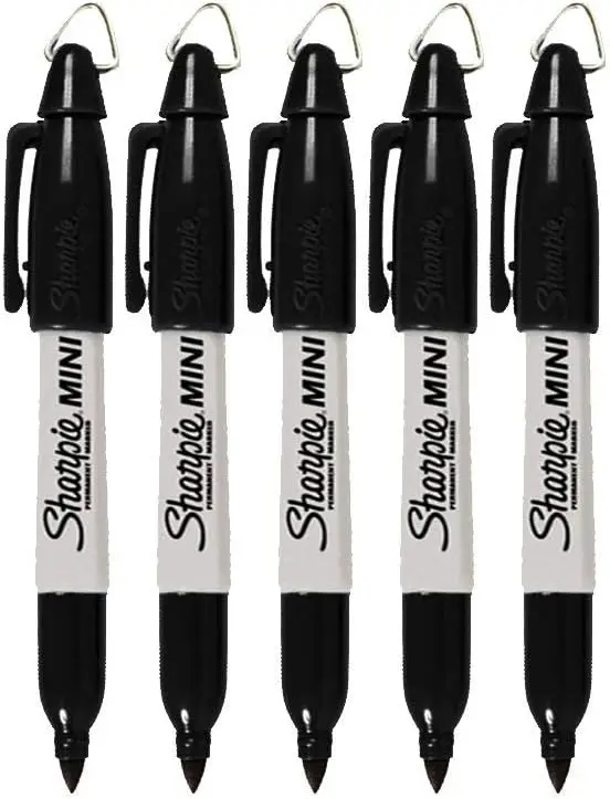 

Fine Point Permanent Markers with Keychain Clips, Black Ink, 5-Pack for Versatile Use