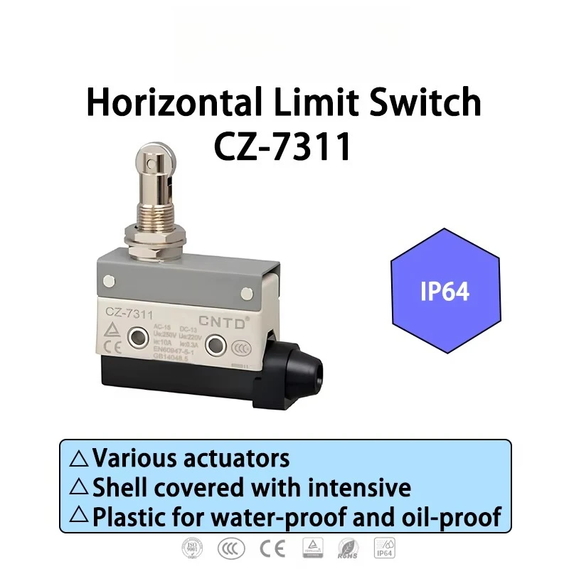 3pcs  Waterproof High Mechanical Strength Panel Mounted Lateral Roller Plunger Type CZ-7311Horizontal Mini Limit Switch IP64
