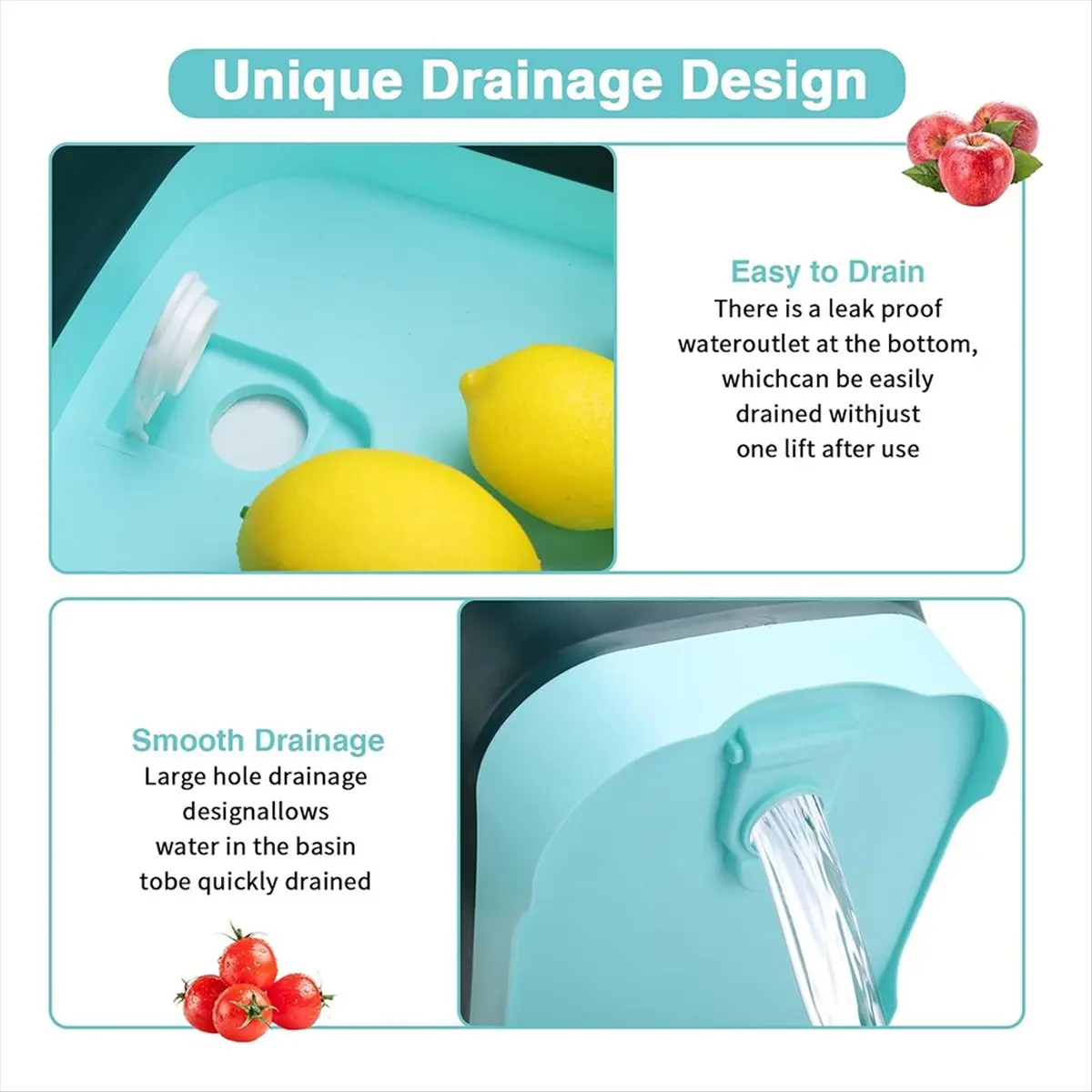 Dish Basin with Drain Plug, Outdoor Multiuse Foldable Sink Tub, Wash Basin, Portable Kitchen Storage Tray