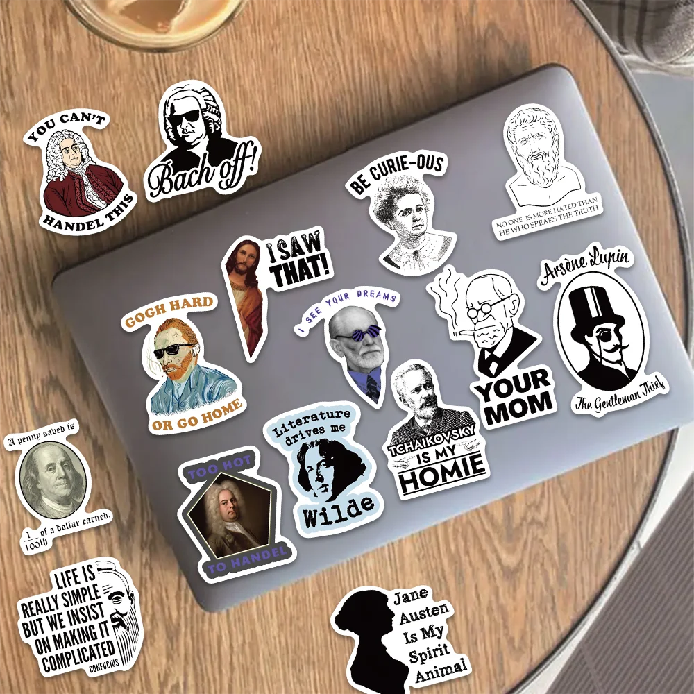 50pcs World Philosophy Writers and Celebrities Stickers decora iPad Guitar Skateboard dipinti adesivi fai da te PVC Waterproof