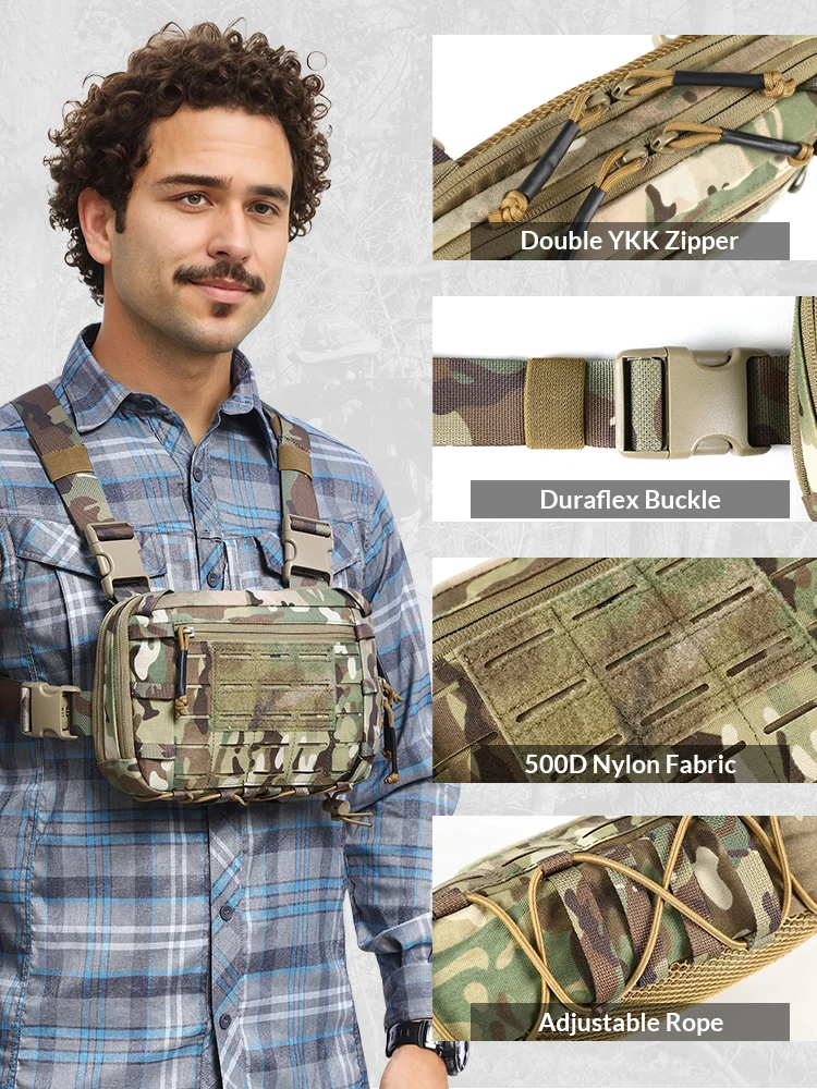 Bolsa de pecho táctica EDC, práctica bolsa de equipo de pecho Molle de 2L con compartimento CCW, correa ajustable adecuada para exteriores