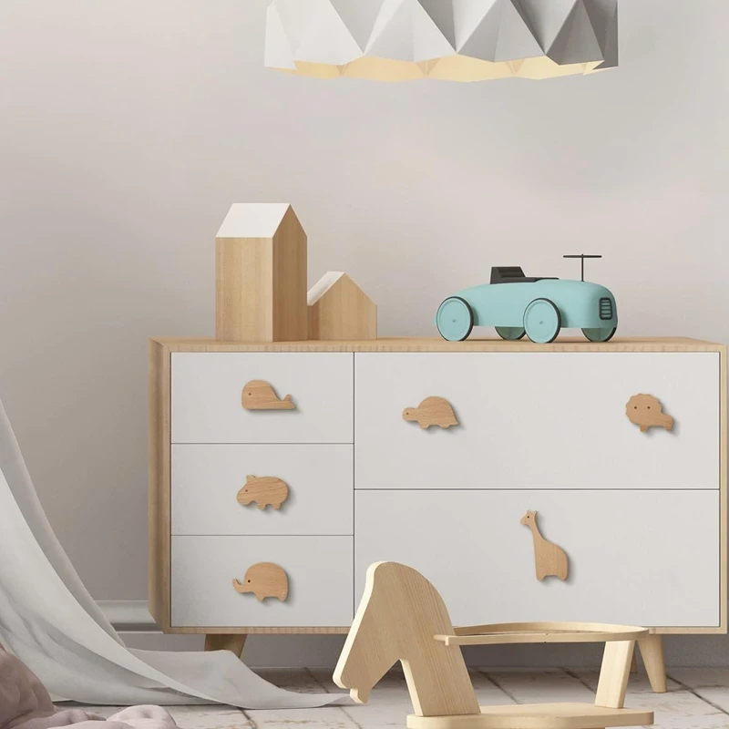 Wooden Animal Cabinet Knobs Decorative Dresser Knobs With Screws Dresser Pulls Wood Marine Woodland Animals Knobs 6Pcs Durable