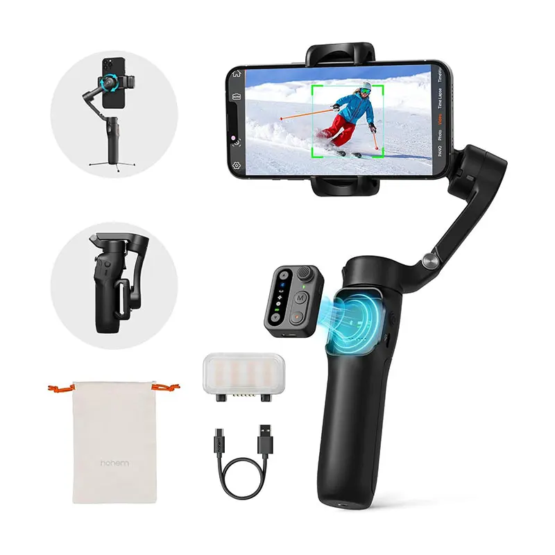 Hohem iSteady X3 Travel Smartphone Gimbal Stabilizator Przenośny, składany, 3-osiowy stabilizator gimbala do telefonu z magnetycznym światłem wypełniającym