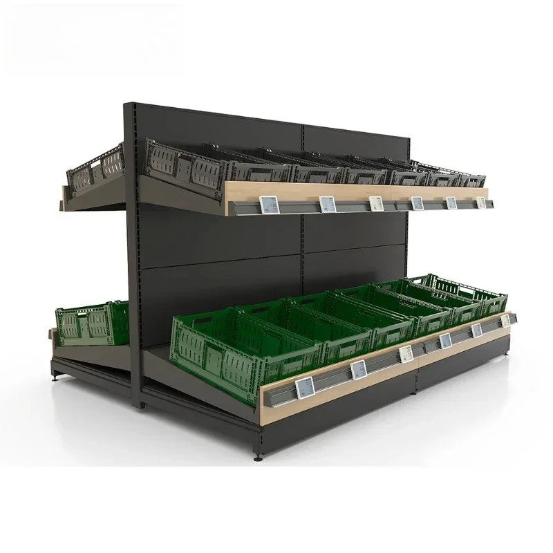 

Supermarket Plastic Metal Steel Wooden Fruit And Vegetable Display Stand