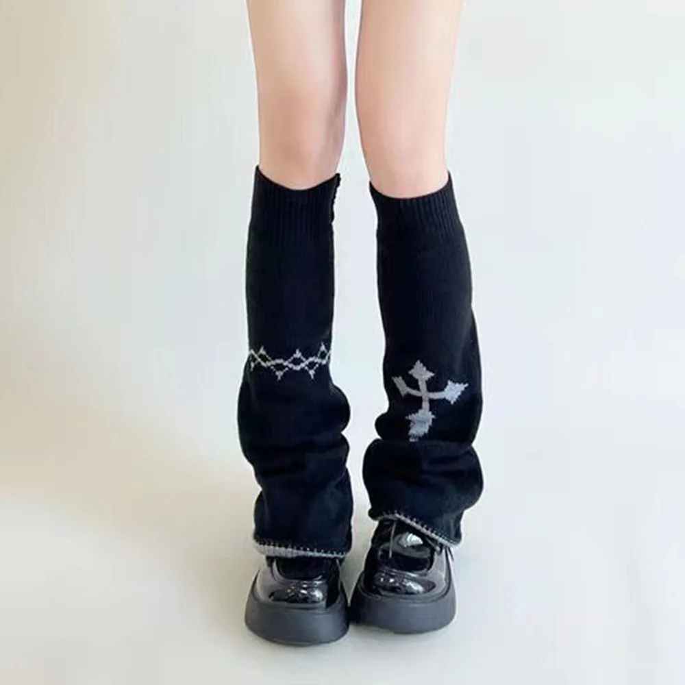 

Cute Warm Material Women Leg Warmers Knitted Streetwear Wide Cuff Socks Asymmetric Cross JK Leg Covers Y2k Style