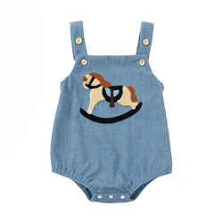 Baby Girls Boys Ovrealls Rompers Fall Clothes Rocking Horse Embroidered Sleeveless Corduroy Infant Bodysuits