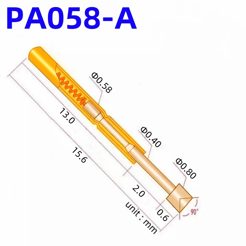 

100PCS PA058-A Spring Test Probe Test Pin Test Tool 15.6mm Dia 0.58mm Gold Needle Tip Dia 0.8mm Pogo Pin P058-A