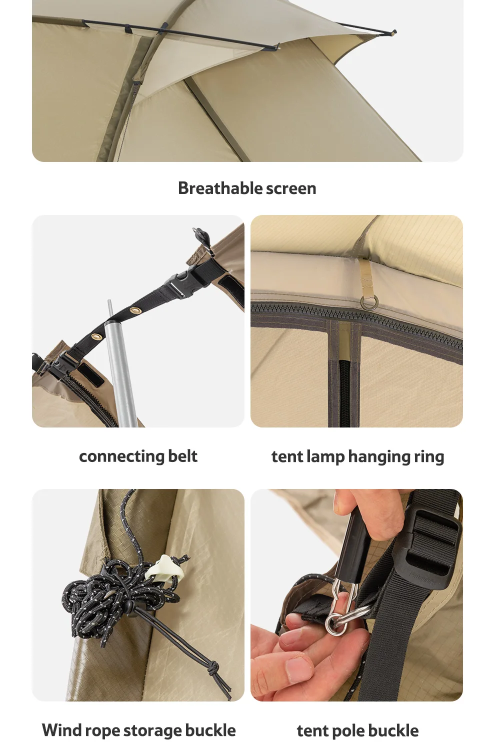Naturehike Widder-Tunnelzelt, Camping, Outdoor, für 4–6 Personen, großes Raumzelt, 4-Jahreszeiten-Zelt, erweitertes Zelt, Familien-Reisezelt, wasserdicht – Detail 6