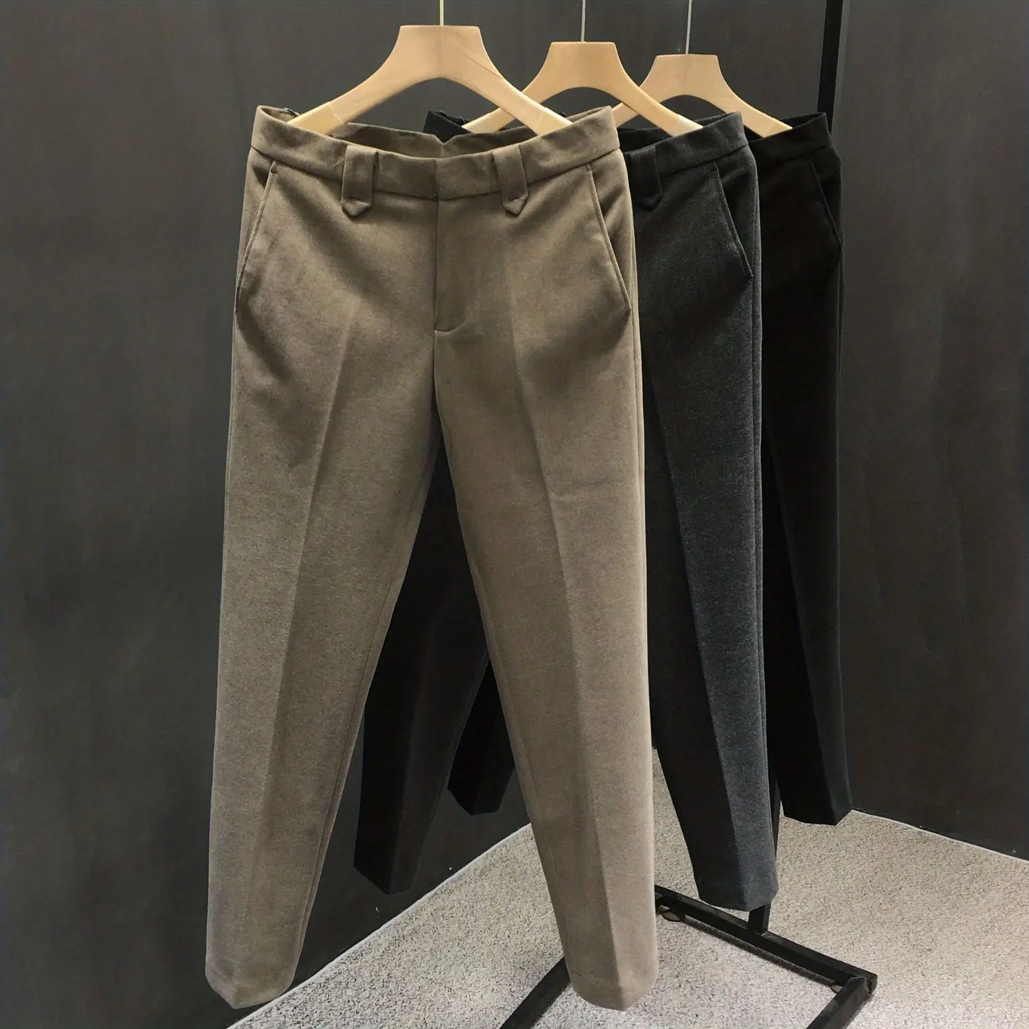 Autumn and Winter Men's Woolen Straight-leg Small Trousers Worn and Slim Casual Versatile Trendy Pants Mens Clothing Pants Men