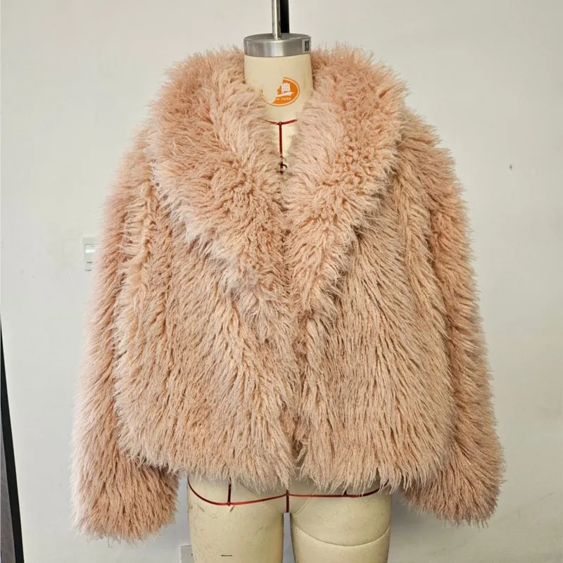 

2025 женская однотонная куртка из искусственного меха, зимнее новое короткое пальто с мехом, теплое плюшевое меховое пальто, элегантная плюшевая укороченная куртка Femme