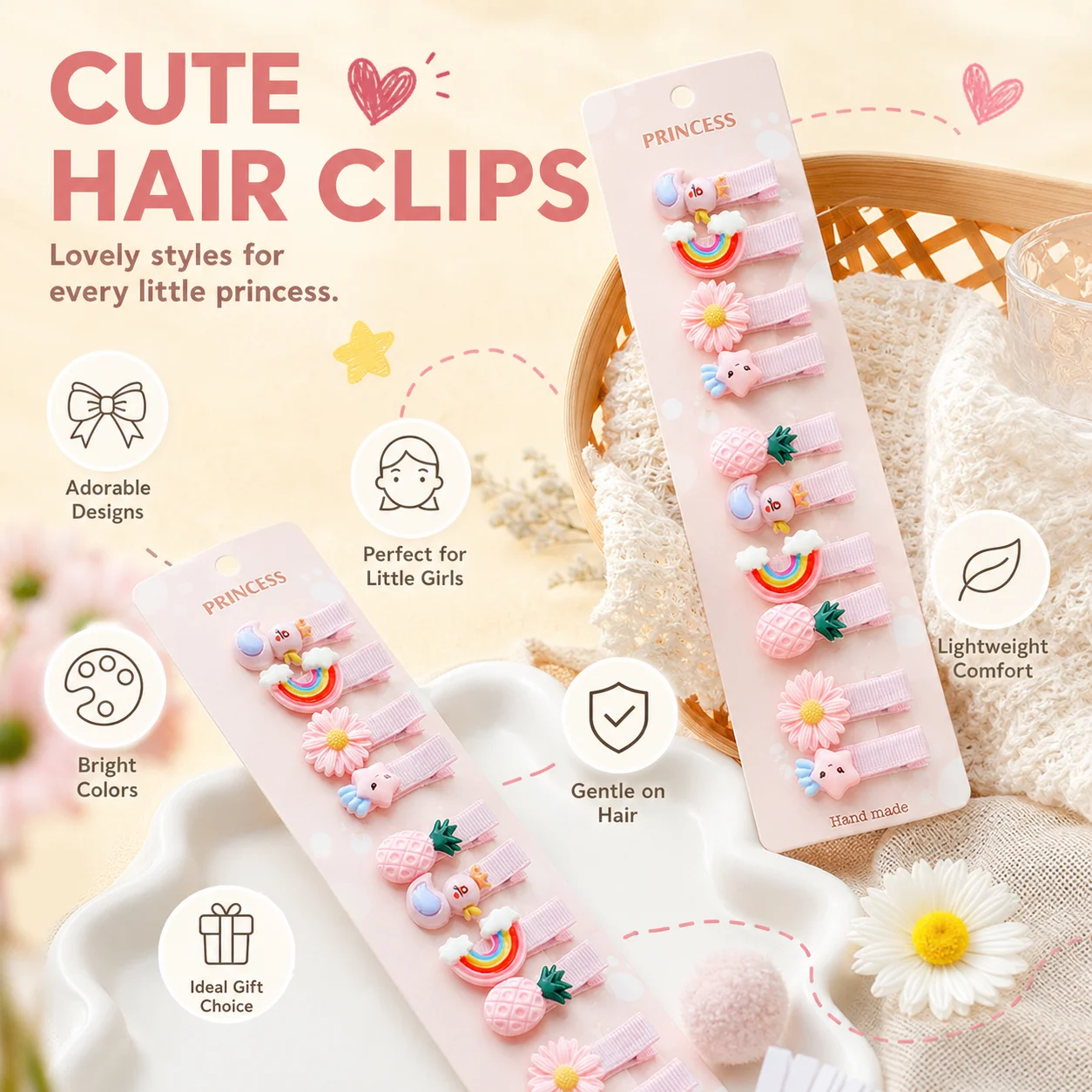Cute Cartoon Duckbill Hair Clips 10pcs Soft Fabric Wrapped Alligator Barrette Set For Toddlers Girls Hair Styling Accessory
