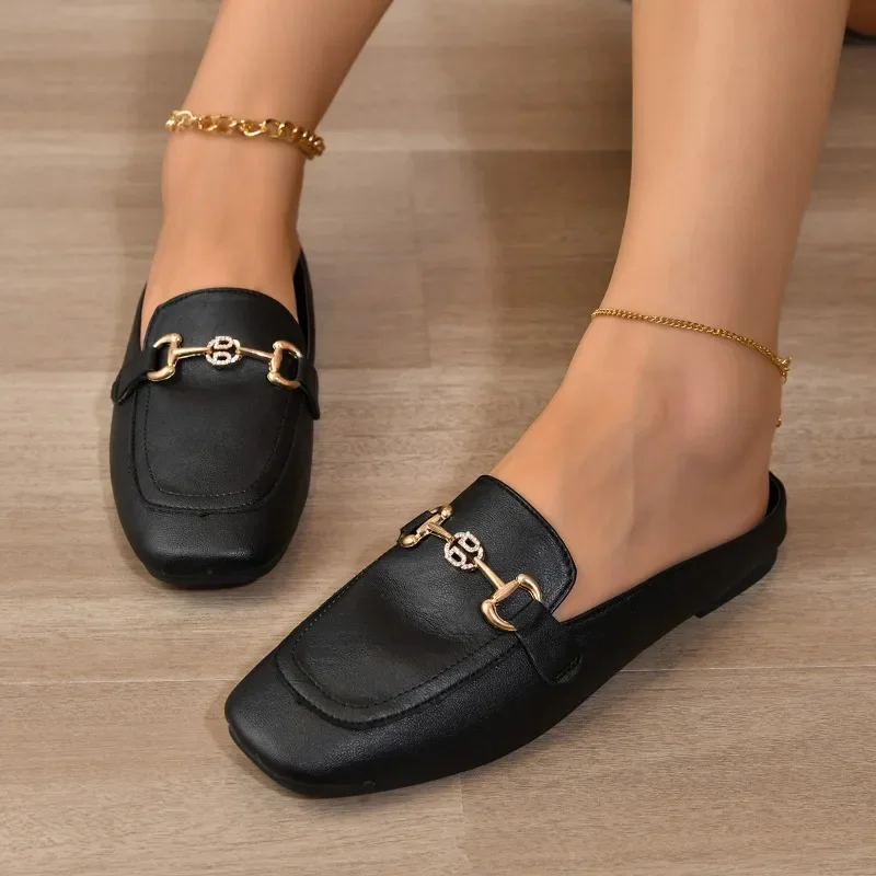 2024 New Women Shoes Ladies Flat Fashion Vintage British Leather Oxford Loafers Size 44 Comfy Casual Shallow Flats Gold logo