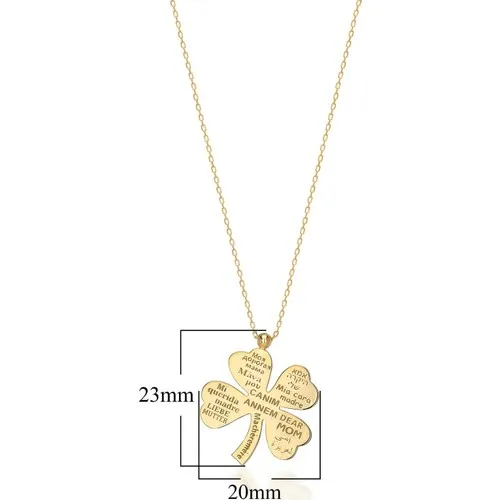 2021 Women's Neck Chain My Dear Mom Written in Twenty Languages ​​Gold Plated Four Leaf Clover Necklace Sterling Silver Necklace