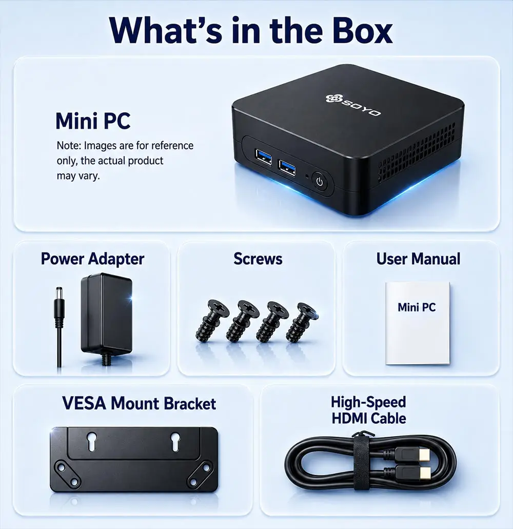 SOYO Mini PC Y5 AIR Intel Core i5 4th Gen 8GB RAM 128GB SSD Windows 11 Pro Mini Desktop Computer WiFi BT4.2 Dual HDMI Display USB-C Port Home Office Small Computer Business Mini PC Low Power Micro PC Portable Compact Desktop Mini Computer For Office Study