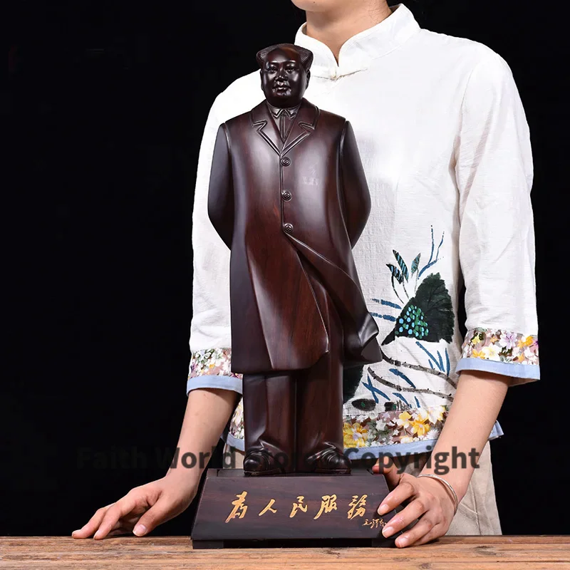 Large HOME SHOP business Ornament ART China's Great Leader Chairman Mao Zedong Ebony Handmade Wood Carving Portrait art statue