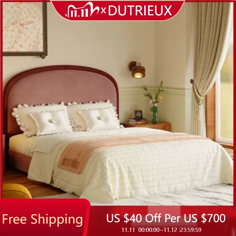 

Vintage French Bed Classic Minimalist Solid Wood Confortable Bedroom Bed Headboard Wedding Apartment Cama Casal Beds Furniture