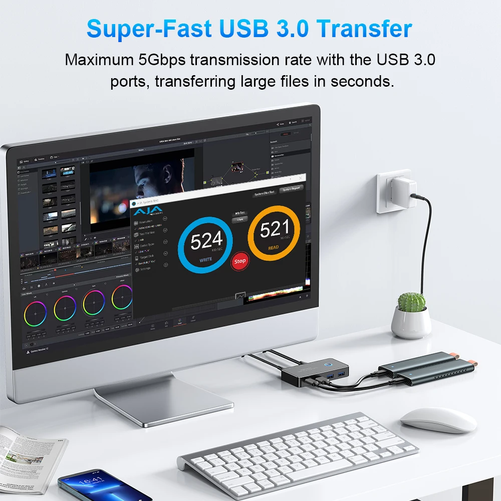 RSHTECH USB C KVM Switcher dengan Pengontrol 2 Komputer Berbagi 4 Port USB 3.0 5Gbps Switch Selector untuk Keyboard/Mouse/Flash Drive