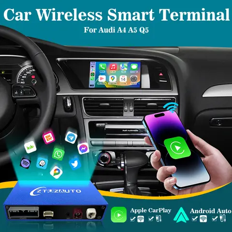 2025 최신 무선 CarPlay 안드로이드 오토 인터페이스 (아우디 A4 B8 A5 Q5 2009-2015용), 에어플레이 미러링크 카플레이 기능 탑재