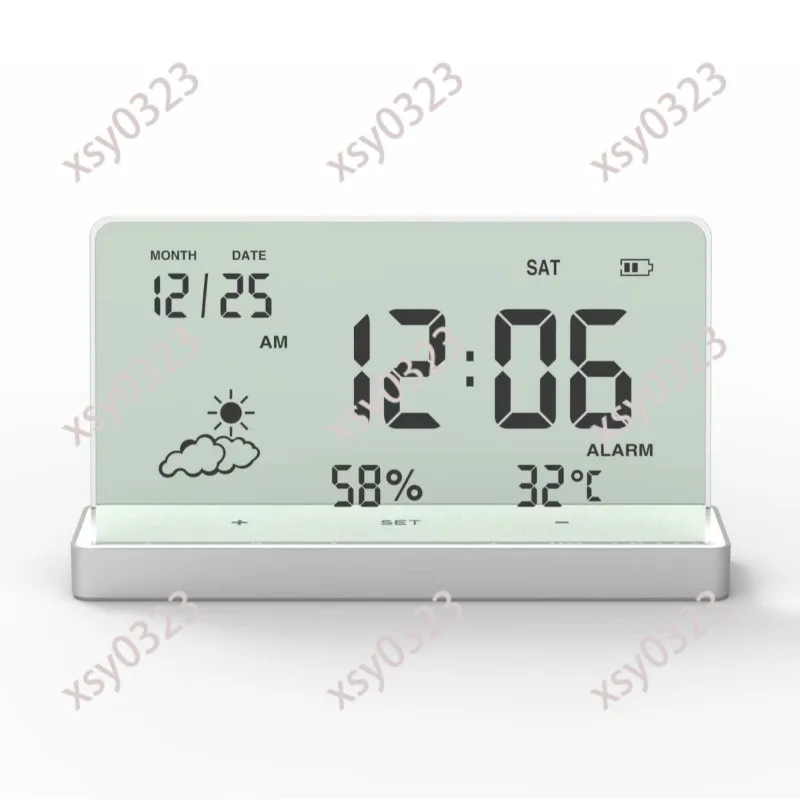 

Silent Multifunctional Electronic Clock Transparent Digital Alarm Clock Weather Humidity Sensor For Home Kids