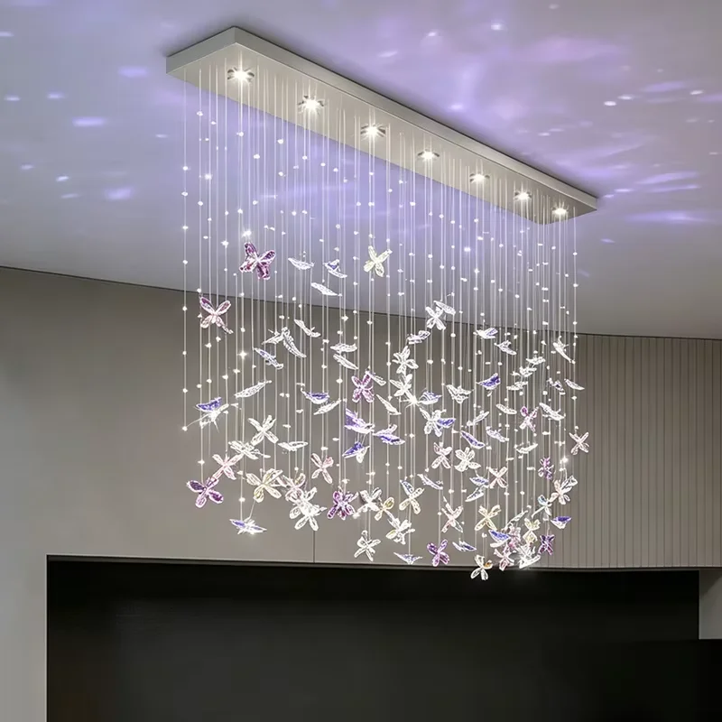 Crystals Butterflies Chandelier Dining Room Chandelier Lighting Hanging Pendant Lamp Over the Table Crystal Hanging Light