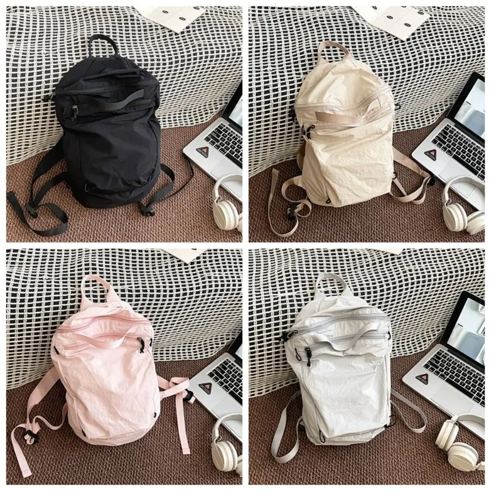 Korean Style Solid Color Backpacks Large Capacity Niche Design Light Soft Nylon Bag Tote Bag Sport Shoulder Bag Office Worker