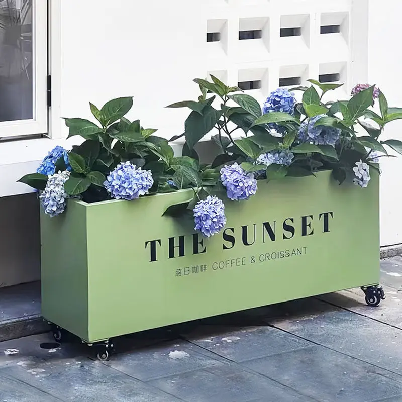 box Outdoor movable planter with pulleys, camping style, outdoor partition fence, wrought iron flower trough, flower pot