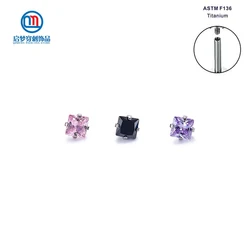 ASTM F136 티타늄 내부 스레드 베젤 세트 프롱 스퀘어 지르콘 Labret, 귀 Tragus 연골 바디 피어싱 쥬얼리