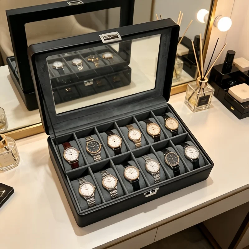 4pcs 12 Slot Watch Box、Watch Display Case、Lockable Watch Box 3 Extra Transparent Plastic Multi-functional Storage Boxes