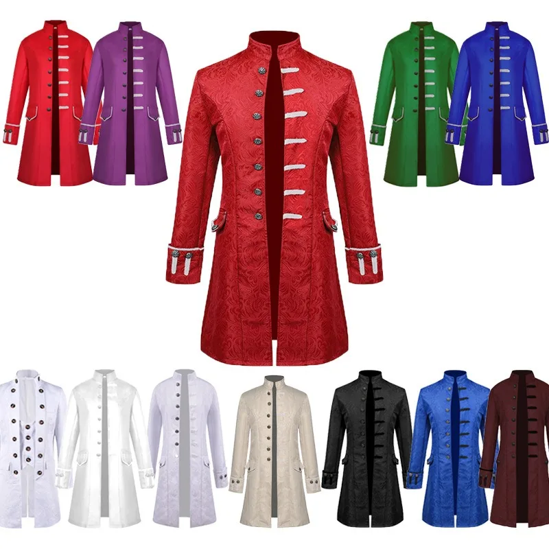

2025 Spring and Autumn New Spanish Medieval Clothing Men's Solid Color Jacquard Performance Coat