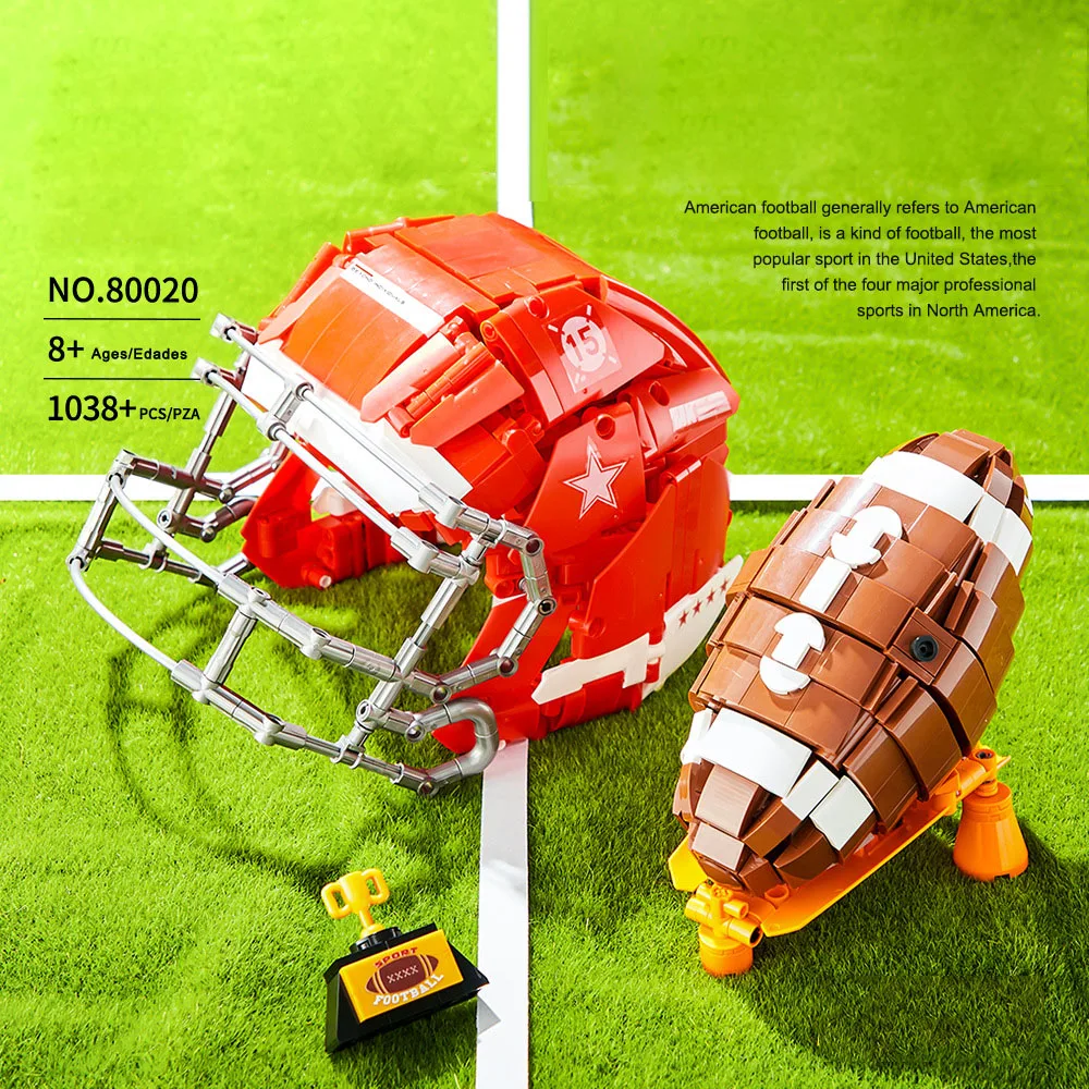 iDEA خوذة رياضية لكرة القدم الأمريكية بنة الرجبي مجموعات نموذج البناء مجموعات الطوب ألعاب تعليمية للأطفال الهدايا
