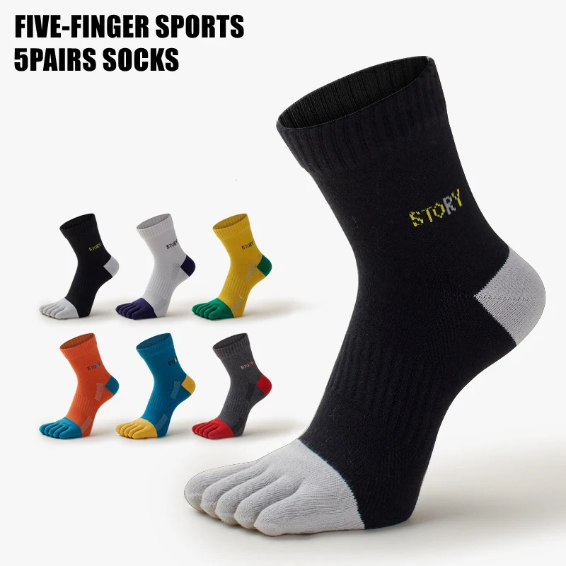 

5 Pairs Men's Sports Five Finger Socks High Elasticity Breathable Cotton Absorbent Outdoor Hiking Split-Toe Socks Four Seasons