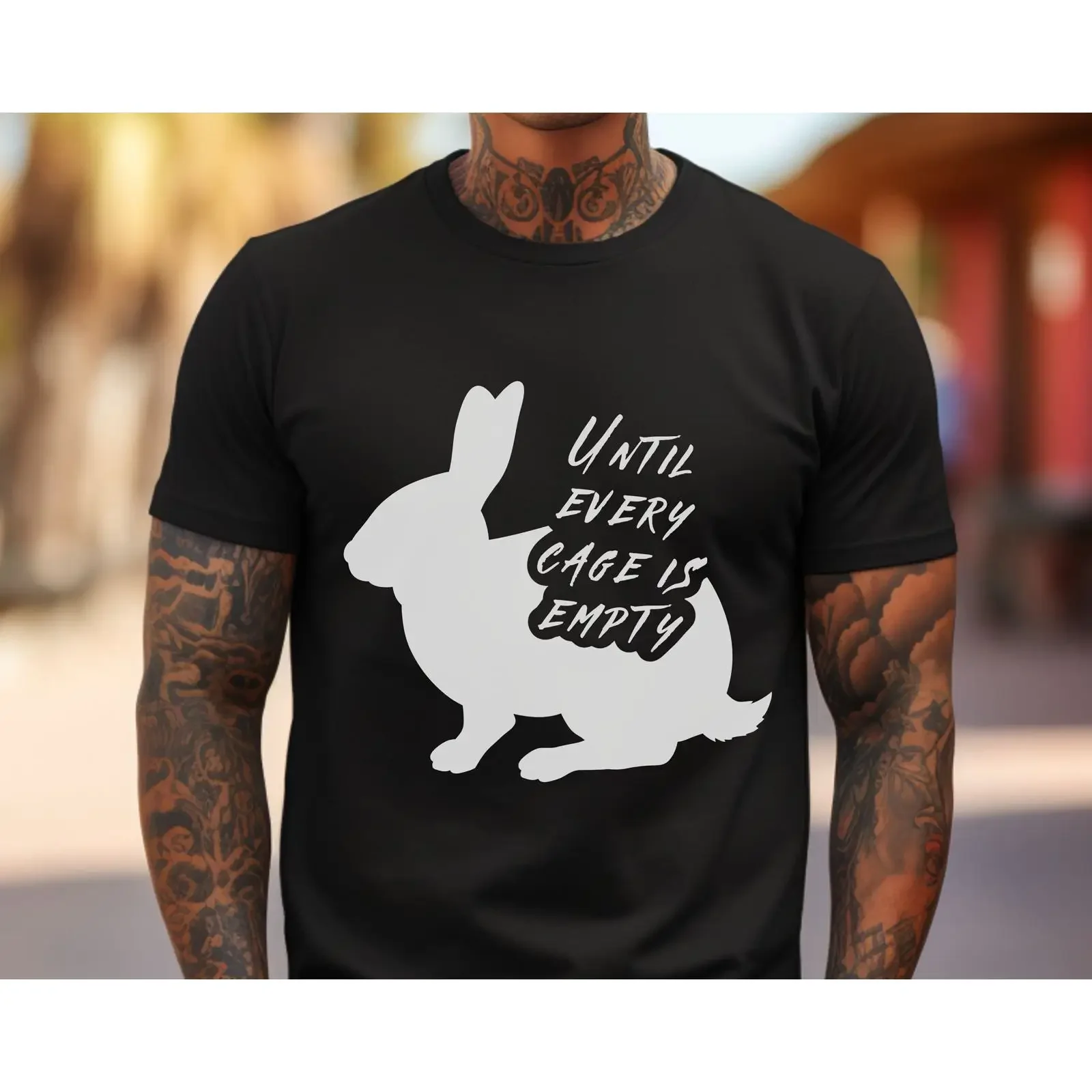 Until Every Cage Is Empty Rabbit Print T shirt Vegan Activist for Animal Lover Liberation Anti exploitation vintage Washed