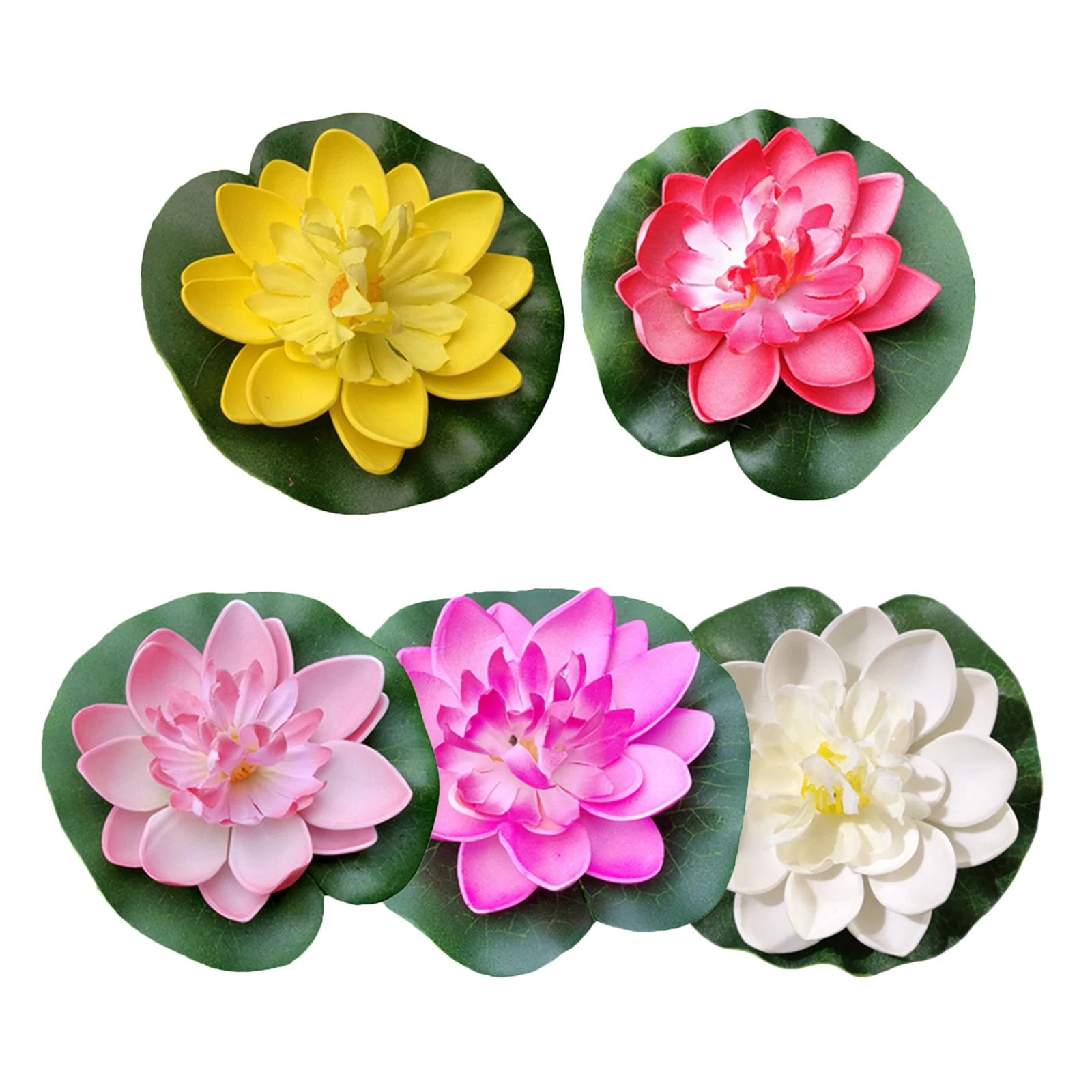 

5Pcs Artificial Water Lily Simulation Lotus Eva Floating Flowers Pond Fish Tank Decor Multi Color White Red Yellow Pink